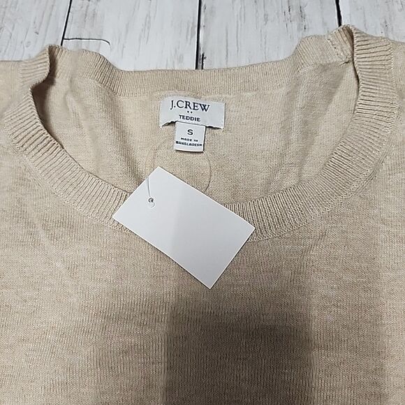 NWT J Crew Size S 100% Cotton Teddie Sweater Heather Light Khaki - Picture 2 of 8